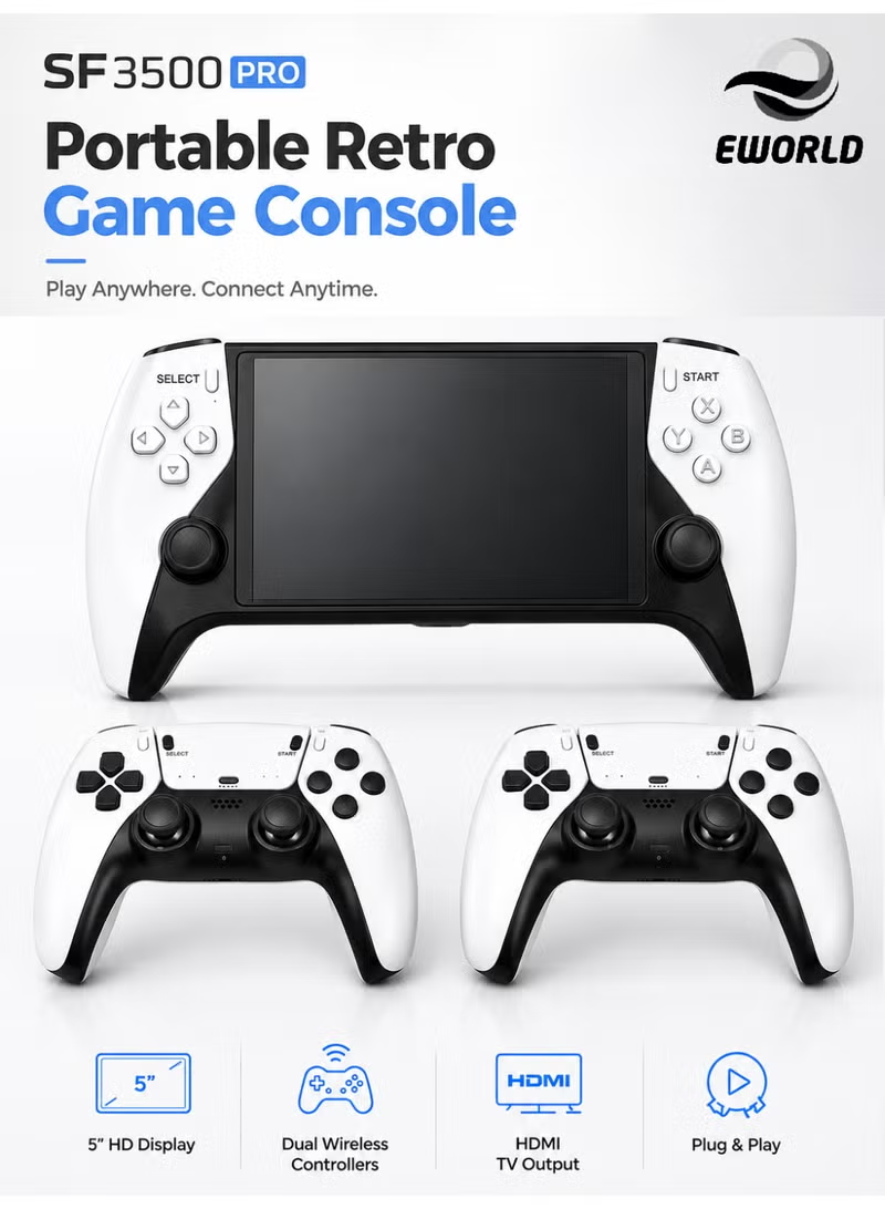 SF3500 PRO Portable Retro Game Console – 5-Inch IPS HD, 64GB & Dual Wireless Controllers