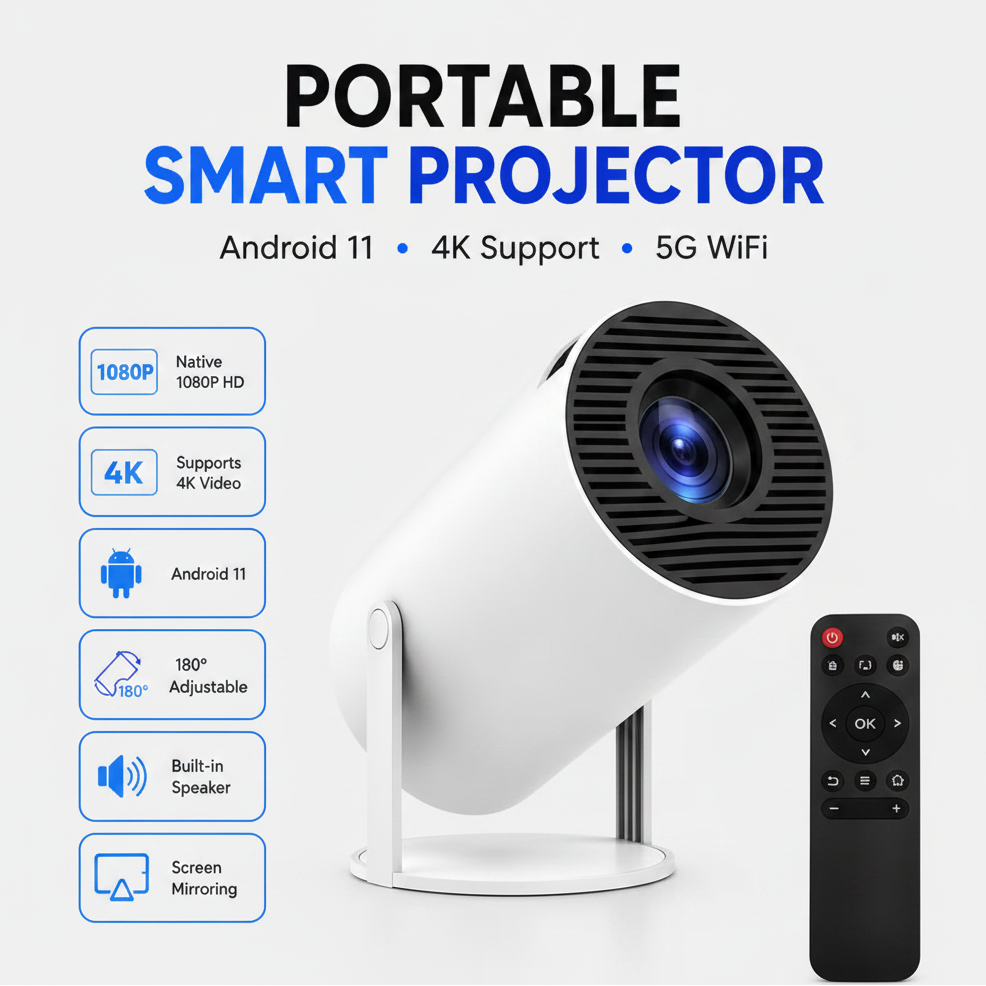 Smart Mini Projector with Android 11 and 4K Support