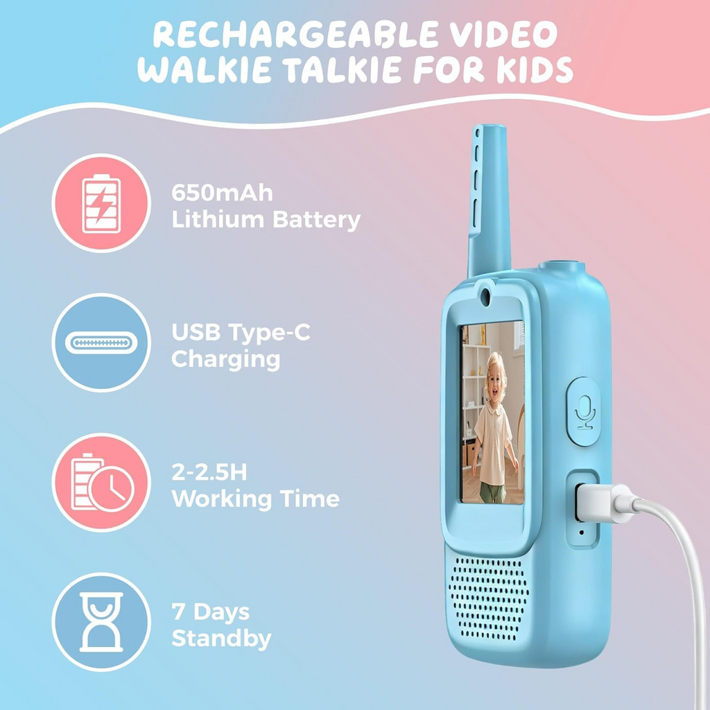 Kids Walkie-Talkies with Rotating Antenna and Screen