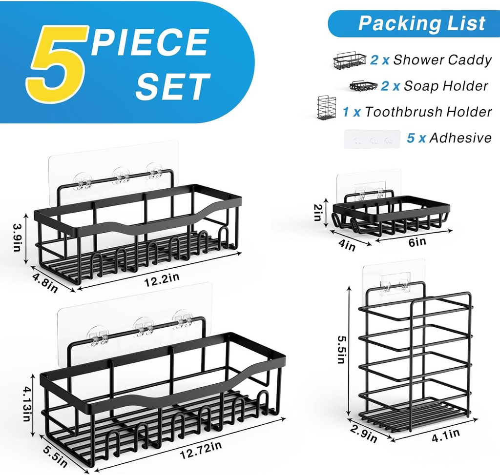 Adhesive Shower Caddy Organizer Set