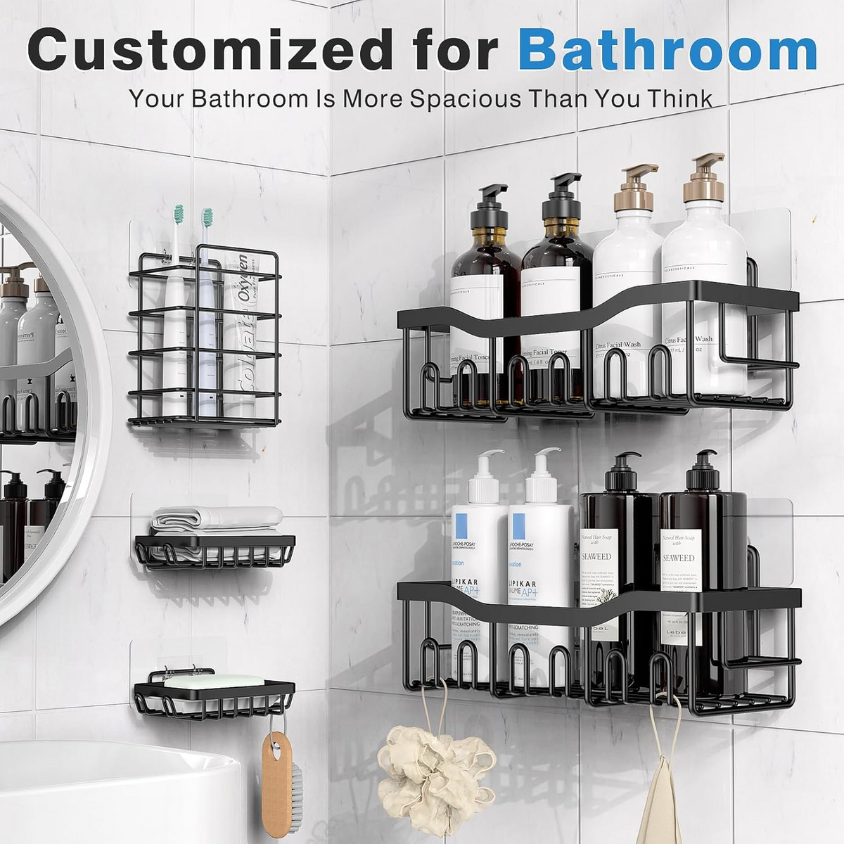 Adhesive Shower Caddy Organizer Set