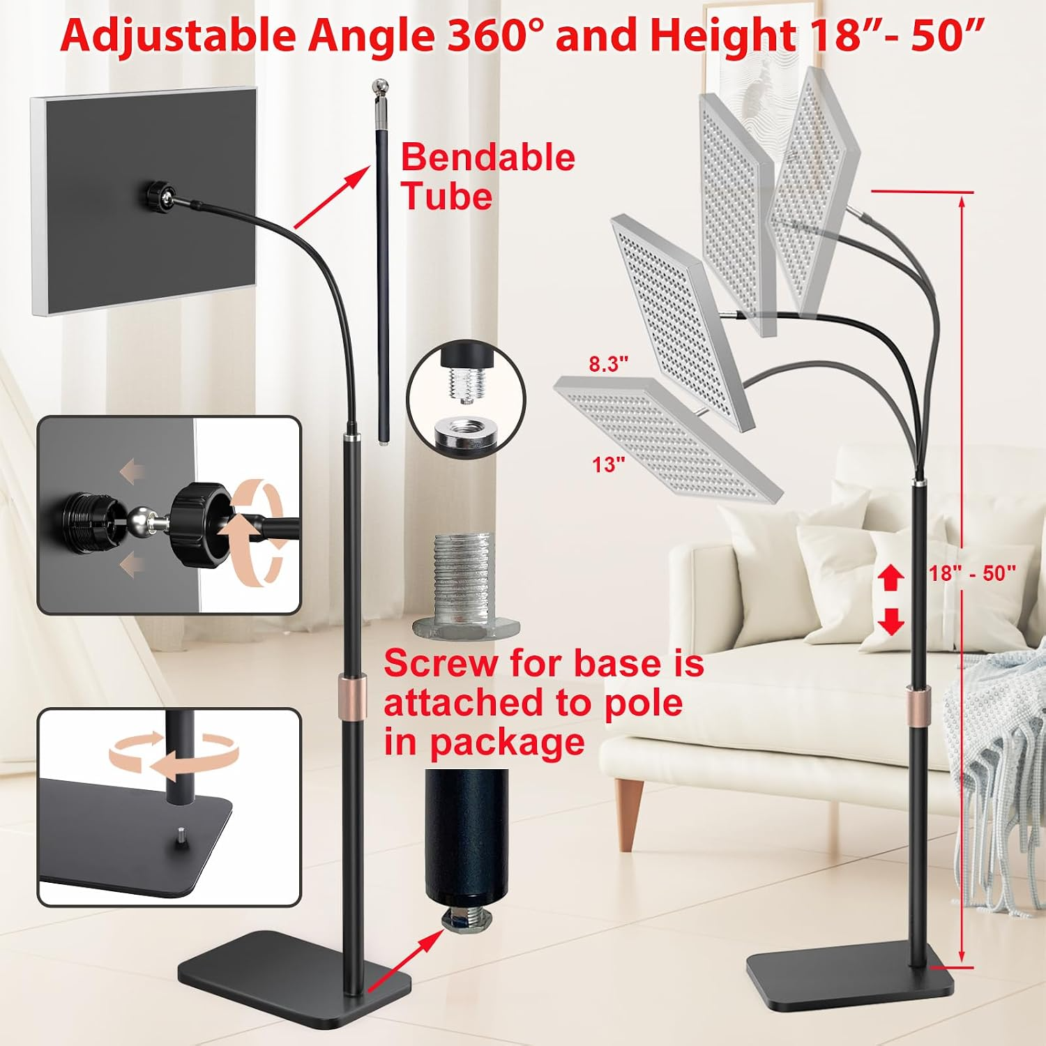 Red and Infrared Light Therapy Panel with Stand