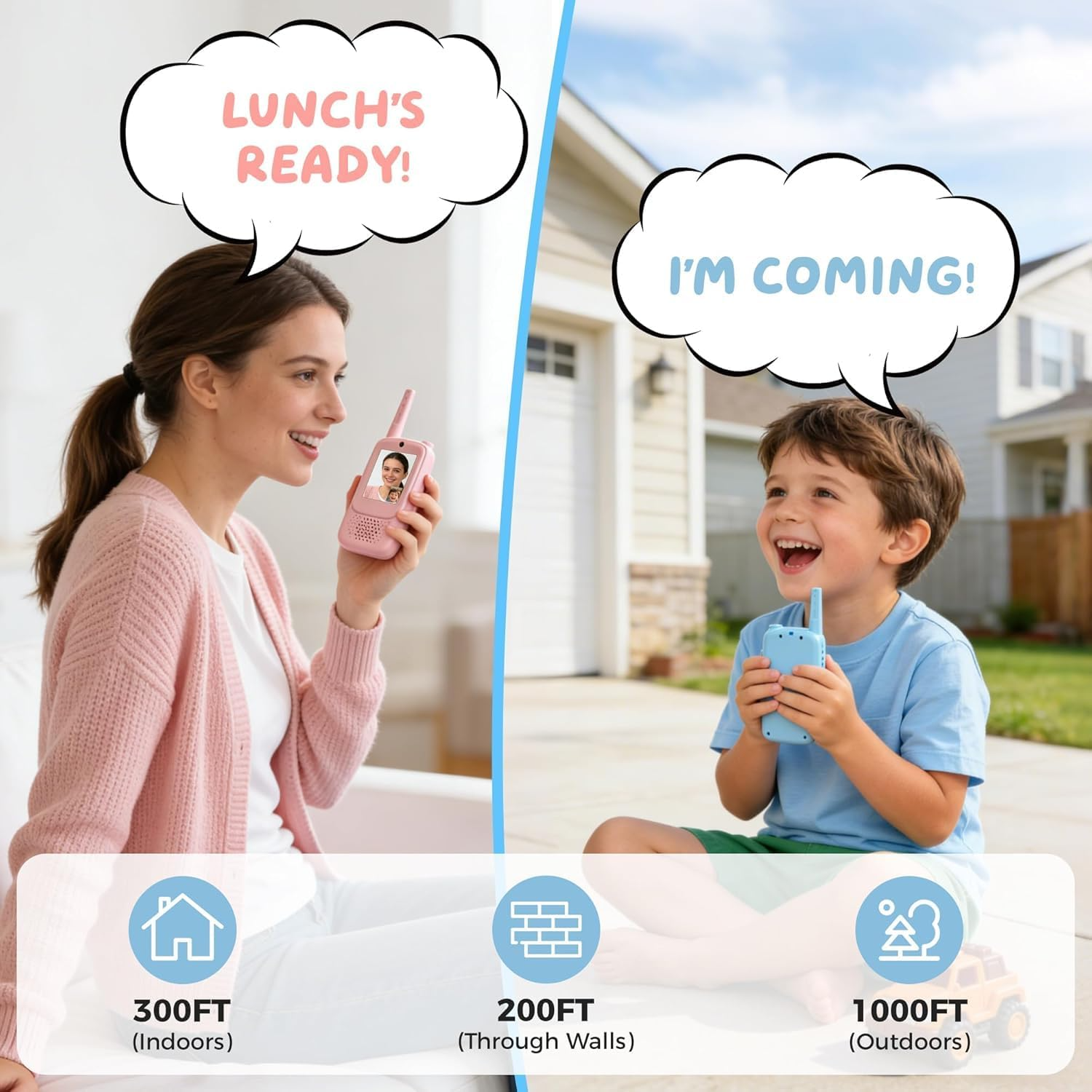 Kids Walkie-Talkies with Rotating Antenna and Screen