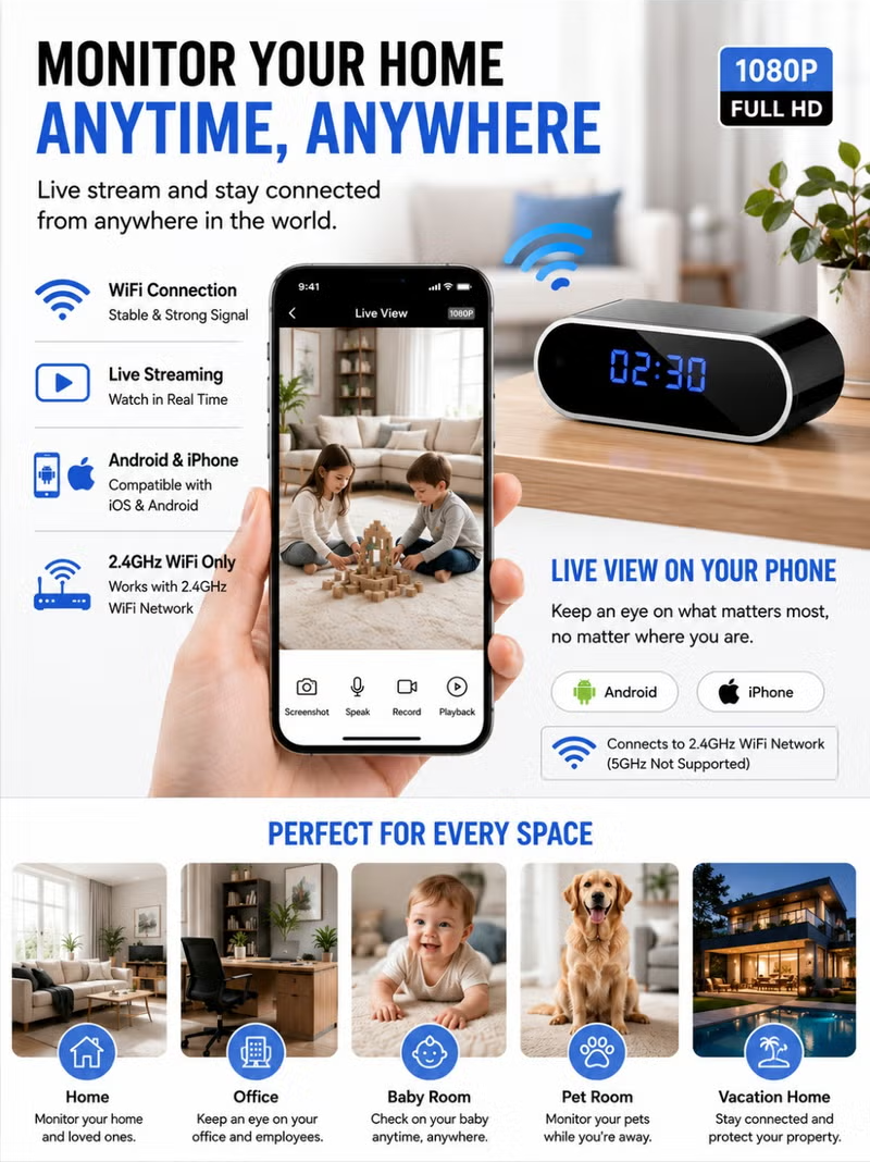 Smart Clock Wi-Fi Camera 1080P