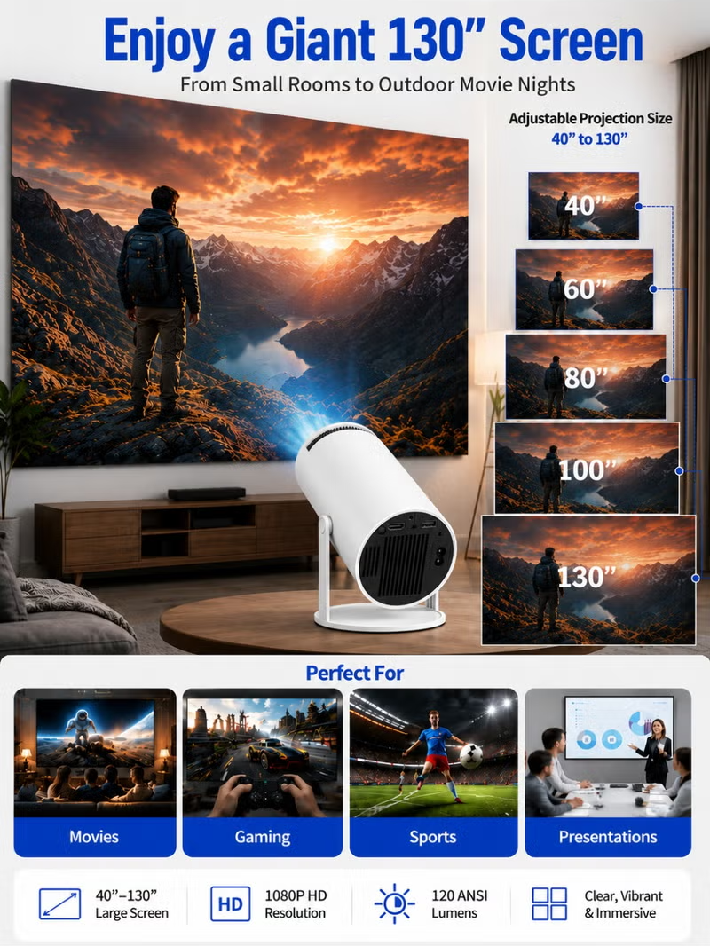 Smart Mini Projector with Android 11 and 4K Support