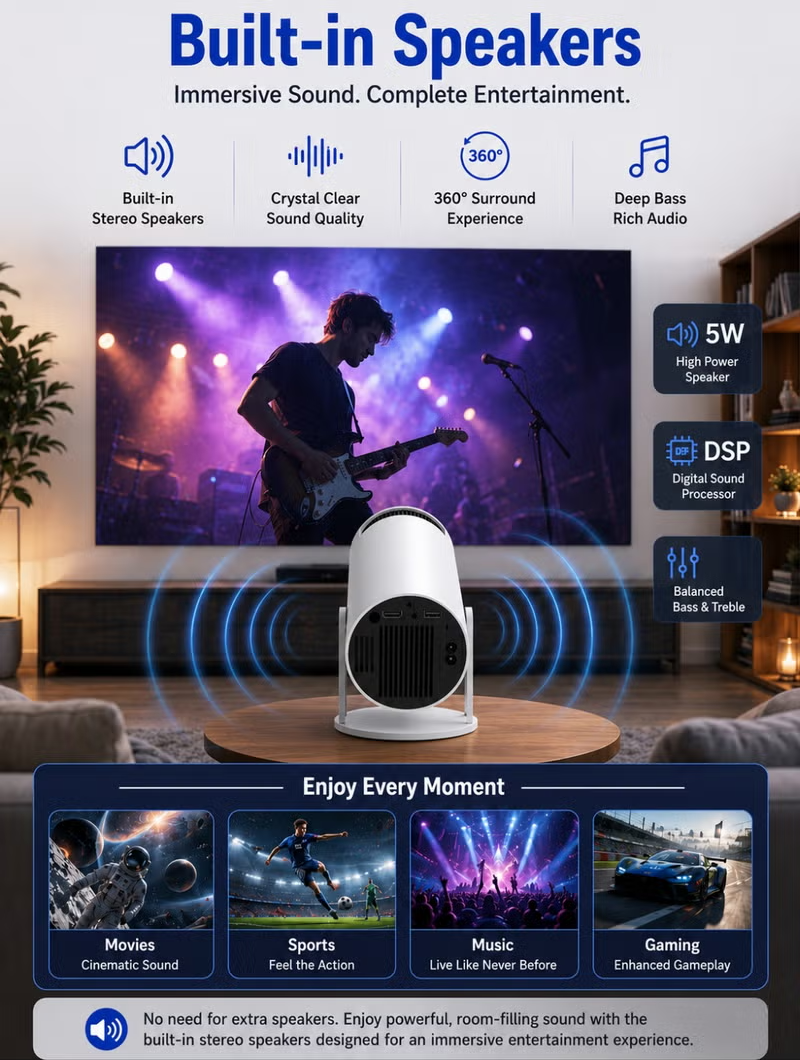 Smart Mini Projector with Android 11 and 4K Support