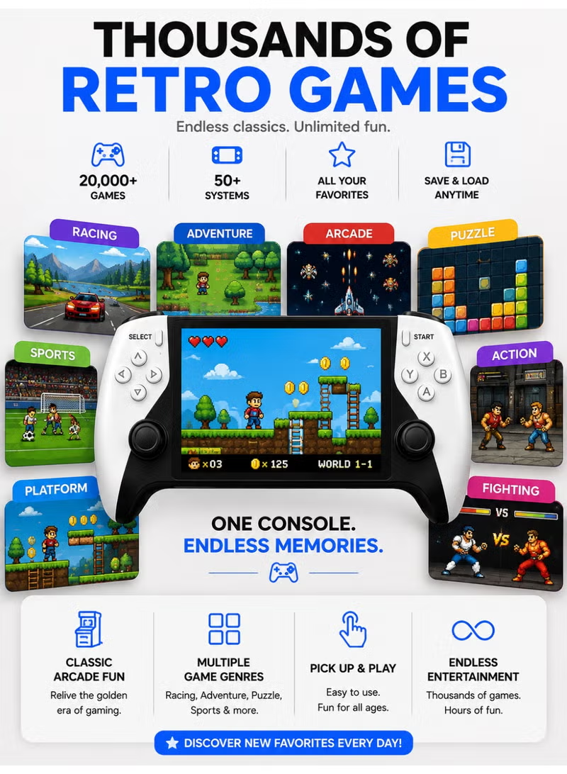 SF3500 PRO Portable Retro Game Console – 5-Inch IPS HD, 64GB & Dual Wireless Controllers